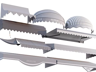 Various Angelina Sunshade Designs With Scalloped Edges And Striped Patterns 3d model