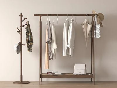 Modern Standing And Hanging Clothes Rack With Hanging Clothes Hats Bag And Shelf 3d model