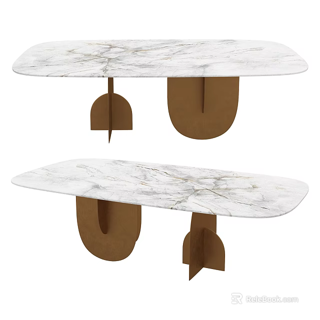 Elegant White Marble Coffee Table with Brown Wooden Base and Modern Design 3d model 