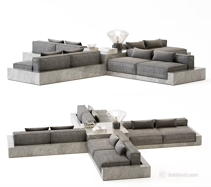 Modern Sectional Sofa With Modular Design Comfortable Gray Cushions And Coffee Table 3d model