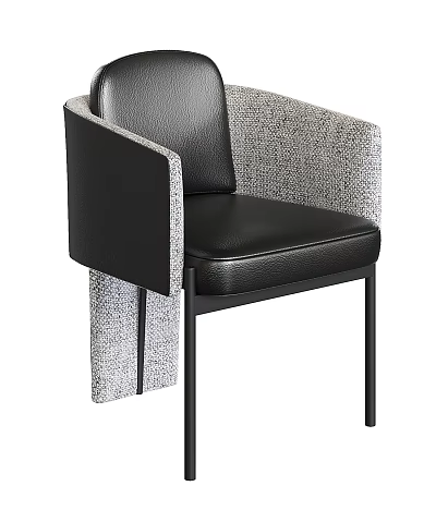 Modern Leisure Chair With Black Leather Seat Gray Woven Armrests And Metal Frame 3d model