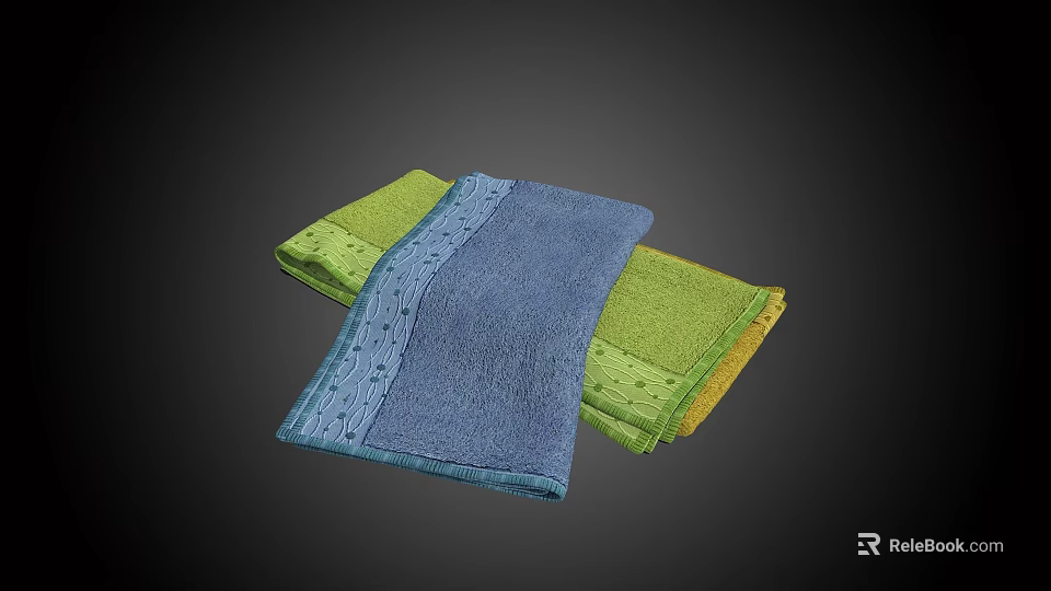 Absorbent Blue And Green Soft Towels With Textured Design For Bathroom Use 3d model 
