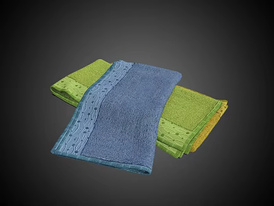 Absorbent Blue And Green Soft Towels With Textured Design For Bathroom Use 3d model