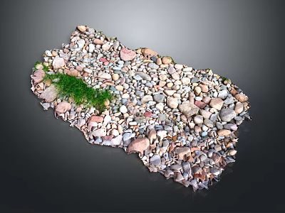 Natural Stone Pebbles With Various Colors And Small Green Grass In Center 3d model