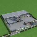 Industrial Factory Building With Green Lawn Surroundings Multiple Structures Parking Area And Road