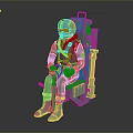 Silver Astronaut Figure Seated On Mechanical Seat With Metallic 3D Model