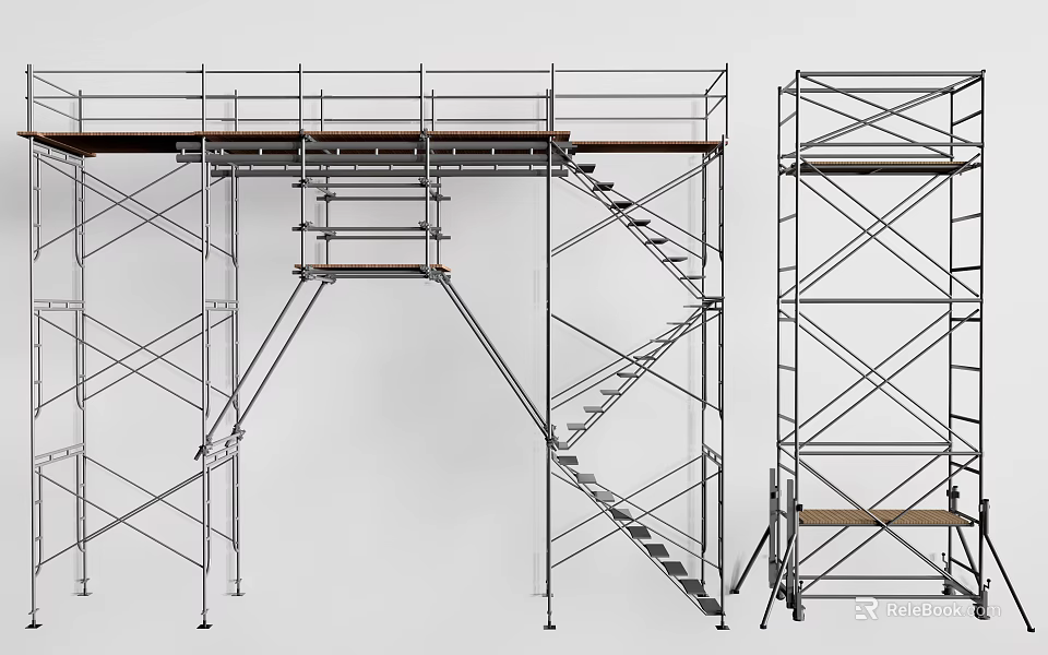 Metal Scaffolding Structure With Platform Stairs And Metal Frames For Construction 3d model 