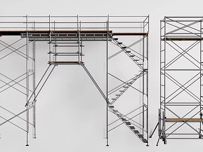 Metal Scaffolding Structure With Platform Stairs And Metal Frames For Construction 3d model