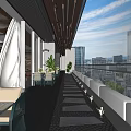 Modern Restaurant Interior With Red Seats Marble Flooring And Green Plants