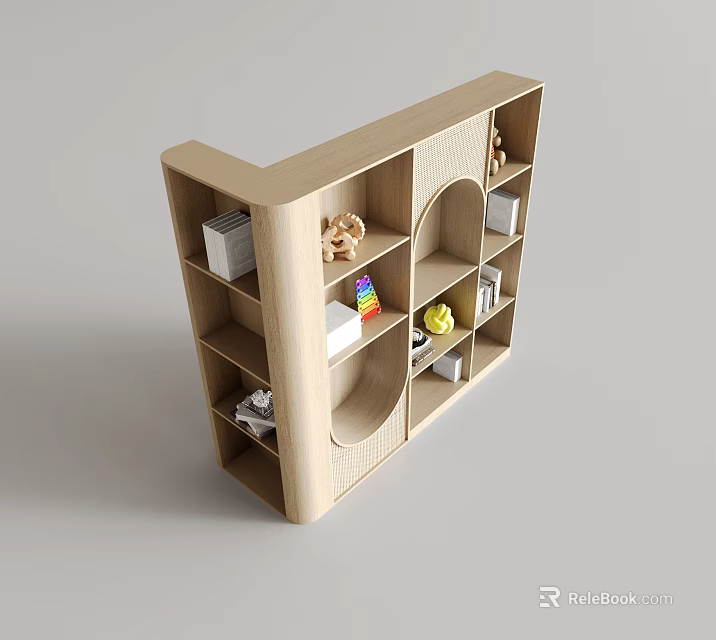 Wooden Decorative Cabinet With Multiple Shelves For Displaying Small Decor Items 3d model 