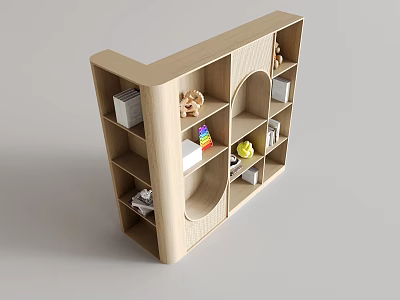 Wooden Decorative Cabinet With Multiple Shelves For Displaying Small Decor Items 3d model