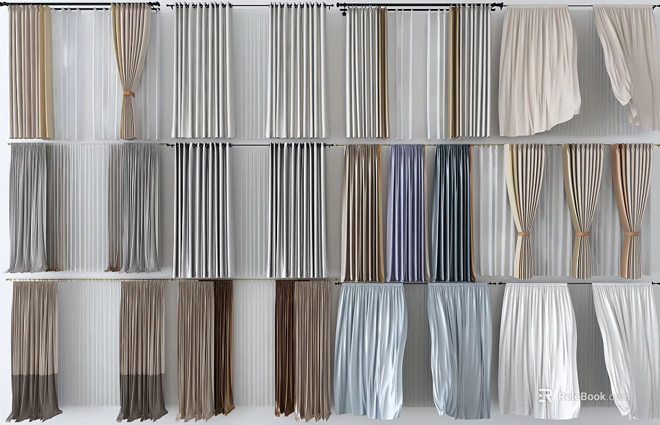 Elegant Curtains With Various Colors And Patterns For Home Interior Decoration 3d model 