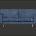 Stylish Blue Fabric Two Seater Sofa with Modern Design and Wooden Legs