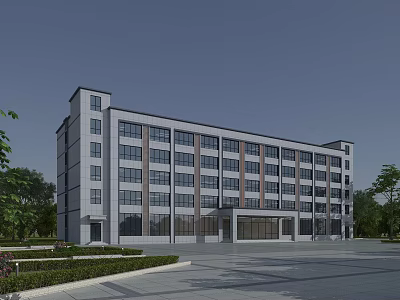 Modern Office Building Exterior Design With Glass Windows Main Entrance And Landscaped Surroundings 3d model