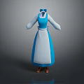 Blue And White Long Sleeve Dress With Apron Design Brown Shoes And Bow Decoration