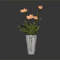 Hand Carved Glass Vase Displaying Orange Flowers On Dark Table With Reflection