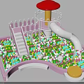 Playground Equipment with Red Mushroom Top Slide Stairs and Colorful Ball Pit