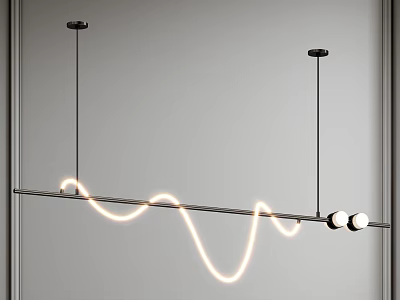 Modern Chandelier With Black Rod Curved Glowing Light Strip And Round White Lamp Balls 3d model