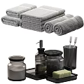Modern Bathroom Accessories With Folded Rolled Towels Soap Dispenser Toothbrush Holder Storage Jars And Soap