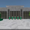 Gray Marble Building Entrance With Glass Doors Green Decorations And Trees