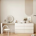 White Modern Vanity Table With Drawers Mirror And Acrylic Chair Decorations