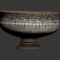 Antique Copper Silver Sculpture Carving Bowl With Intricate Engravings And Pedestal Base