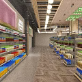Bright Modern Supermarket Department Store Interior Design With Checkout Counters And Neat Commodity Display Shelves