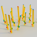 Playground Equipment With Yellow Long Strips And Colorful Small Triangular Decorations At Bottom 3d model