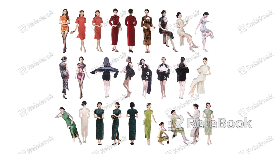 2D Chinese cheongsam costume figure model