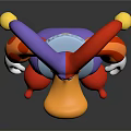 Game Movie Jester Character With Purple Body Red Hat Yellow Beak And Striped Sleeves