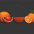 Fresh Blood Oranges Whole And Sliced With Kumquat On Black Reflective Surface