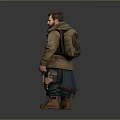 3D Male Character Model With Brown Coat Green Inner Garment And Utility Pockets