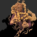 Game Movie Character With Blonde Hair In Purple Outfit Surrounded By Yellow Spirals Dark Background