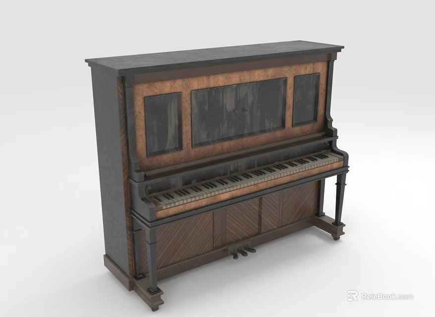 Vintage Wooden Upright Piano Musical Instrument With Classic Black Brown Design 3d model 