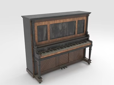 Vintage Wooden Upright Piano Musical Instrument With Classic Black Brown Design 3d model