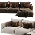 Beige And Brown L Shaped Sectional Sofa With Multiple Patterned Cushions And Cozy Blanket 3d model