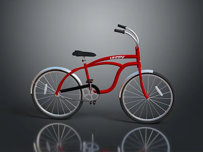 Classic Red Bicycle With Curved Frame Black Seat And Silver Rims 3d model