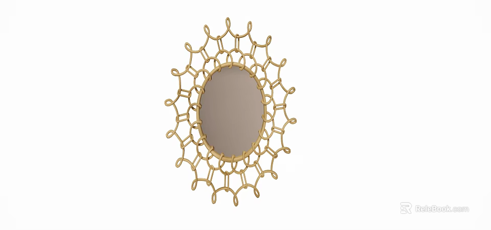 Elegant Oval Mirror With Golden Intricate Frame For Modern Home Decoration 3d model 