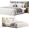 Modern Double Bed Interior Design With Soft Pillows Striped Bedspread And Side Table