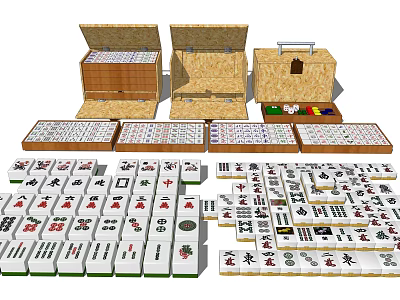 Mahjong Board Game Entertainment With Neatly Arranged Various Suits Tiles And Open Cases 3d model