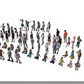 Group of People in Various Poses and Actions with Different Clothing and Postures