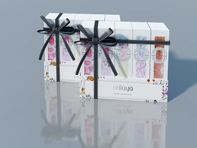 Orilaya Gift Boxes With Hinged Doors Black Bows And Colorful Patterns 3d model