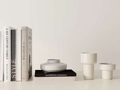 Modern Minimalist Decorative Ornament Set With Stacked Books And White Ceramic Pieces For Home Decor 3d model