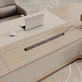 Modern Wooden Office Desk With Ergonomic Chair Laptop And Bookshelf View