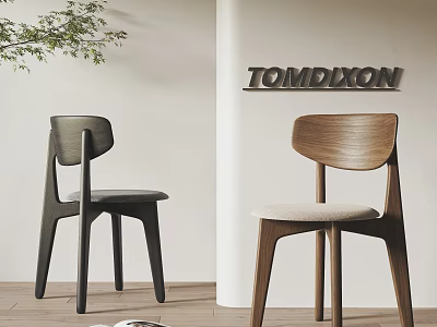 Modern Wooden Dining Chairs In Light And Dark Tones For Minimalist Interior By Tom Dixon 3d model