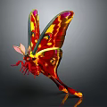 Colorful Butterfly With Red Yellow Purple Patterned Wings On Gray Background