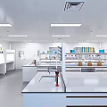Modern Bright Laboratory Interior With Workbenches Stools Cabinets And Lights 3d model