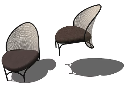 Modern Leisure Chairs with Black Frame Mesh Backrest and Dark Brown Cushion 3d model