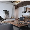 Modern Living and Dining Area Interior With Wooden Furniture Coffee Table Artwork and Open Layout