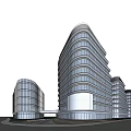Modern Commercial Street With Glass Facade Buildings And Busy Pedestrian Traffic